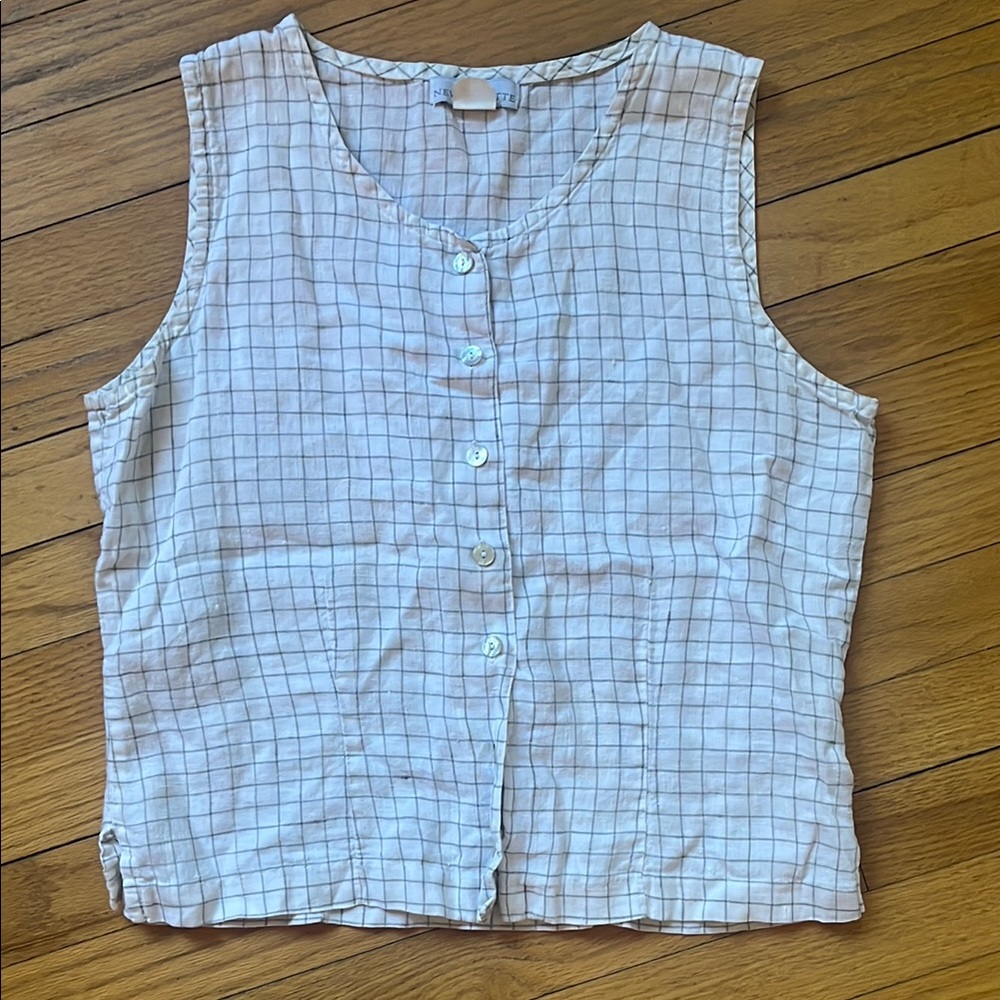 White Checkered Sleeveless Top
